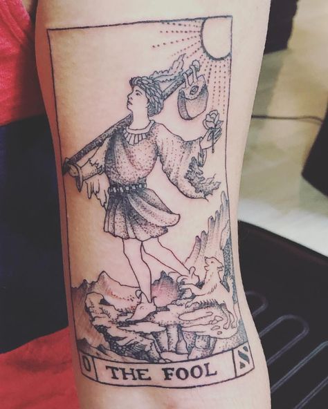 Tarot Card Tattoo - The Fool Fool Tattoo, Arizona Tattoo, Tarot Card Tattoo, Tarot Tattoo, Optical Illusion Tattoo, Greek Tattoos, R Tattoo, Card Tattoo, Dark Tattoo