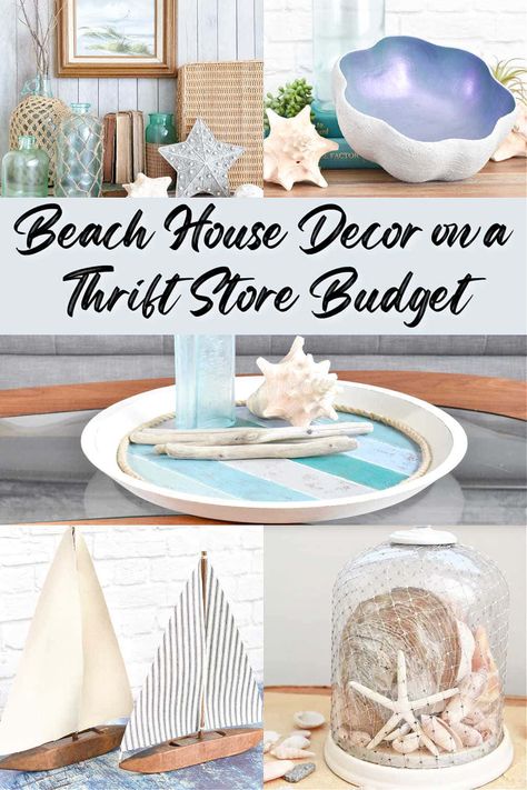 Looking for that beach house look without breaking the bank- even if you're landlocked? These upcycling ideas for beach house decor have the same beachy, breezy vibe but without the glossy pricetag! Beach House Decor Diy Crafts, Vacation Rental Decor Ideas Beach Houses, Beach House Diy Decor, Beach Finds Crafts Ideas, Beach House Decor Diy Budget Kitchen Makeovers, Beach House Rental Must Haves, Dollar Tree Beach Decor Diy Bathroom, Dollar Tree Nautical Diy, Cottage Basement