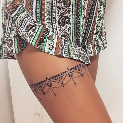 Garter Belt Tattoo, Soul Pictures, Lace Garter Tattoos, Thigh Band Tattoo, Thigh Garter Tattoo, Leg Band Tattoos, Mermaid Soul, Thigh Band, Garter Tattoo