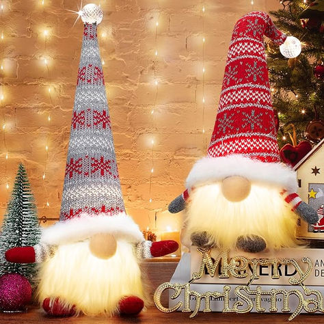 Lighted Handmade Swedish Tomte, Light Up Plush Elf Holiday Present Gift Scandinavian Tabletop Christmas Decorations, Pack of 2 Swedish Tomte, Christmas Tabletop Decor, Santa Decorations, Christmas Gnomes, Handmade Christmas Decorations, Christmas Night, Christmas Plush, Fitz And Floyd, Doll Gift