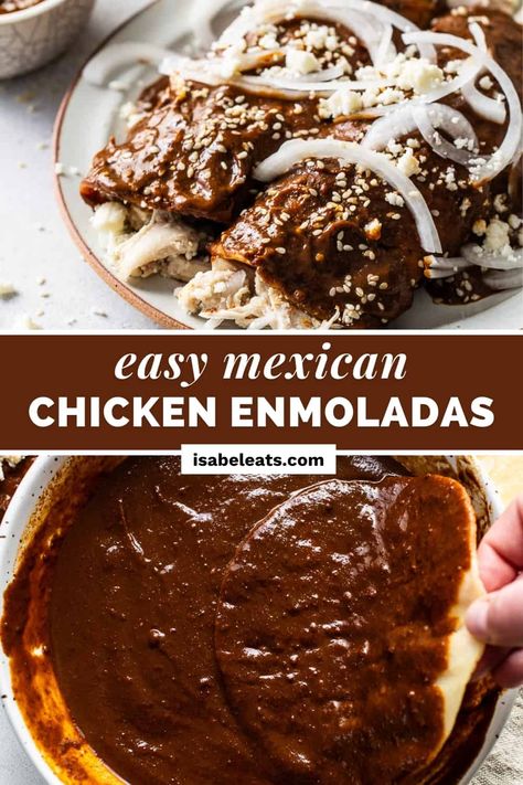 Mole Enchilada Sauce, Mole Chicken Enchiladas, Mole Enchiladas Chicken, Enmoladas Recipe, Mole Enchiladas Recipe, Mexican Chicken Mole, Chicken Mole Enchiladas, Patti Jinich, Mole Enchiladas