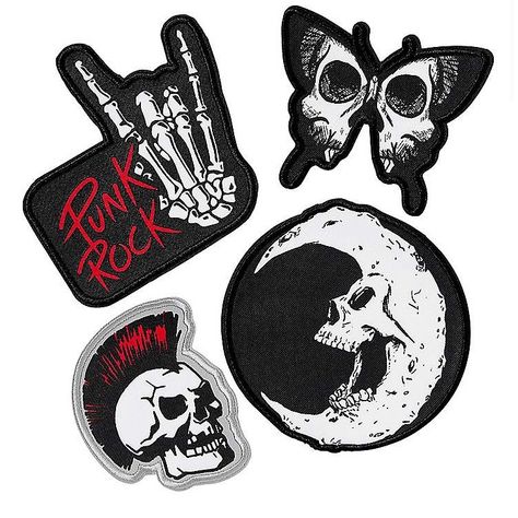 Skull Patches Bundle! Nwt! ”Punk Rock” “Mohawk Skull Head” “Skull Moon” “Skull Butterfly” All Four Will Come New In Packaging When Shipped! Selling All Four Together! May Be Willing To Break Up! All Sales Are Final So Please Ask Any Questions You Have! Thank You! Punk Pins Diy, Punk Patches Ideas, Diy Patches Punk, Skull Patches, Punk Fashion Diy, Butterfly Moon, Skull Butterfly, Patch Pants, Skull Patch