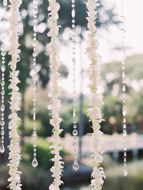 Flower Chain Decoration, Wedding Flower Canopy, Wedding Flower Canopy Above Table, Wedding White Flowers, Wedding Flower Chandeler, Hilton Head Island Wedding, White Floral Hanging Installation, Hilton Head Wedding, Weddings Beach