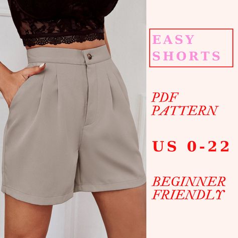 Easy Shorts Sewing Pattern, Free Shorts Sewing Pattern Women, Diy Shorts Pattern, Linen Shorts Pattern, Short Pants Pattern, Sew Shorts, Shorts Pattern Sewing, Elegant Shorts, Woman Sewing