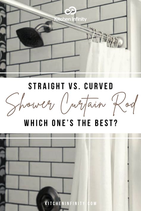 If you’ve been to luxurious hotel bathrooms, you must have noticed how an excellent display curved shower rods give, not to mention the additional space they seem to offer. But that is not to say straight shower rods are any lesser. On the contrary, these two are an admiration to many, and if you’re planning to replace them with curved ones, you must get every important information about them before making a move. | Bathroom Ideas | Bathroom Inspo | Kitchen Infinity Curved Shower Rod Ideas, Curved Shower Curtain Rod Vs Straight, Bathroom Shower Rod Ideas, Curve Shower Curtain Rod, Bathroom Curtain Rod Ideas, Shower Rods Ideas Bathroom, Shower Curtain Rods Ideas Bathroom, Hanging Shower Curtain Ideas, Shower Curtain Length Guide