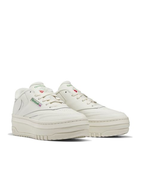 Rebox Shoes, White Green Shoes, Reebok Club C Extra, City Break Outfit, Reebok Club C 85, Roller Shoes, Club C 85, Reebok Club C, Green Sneakers