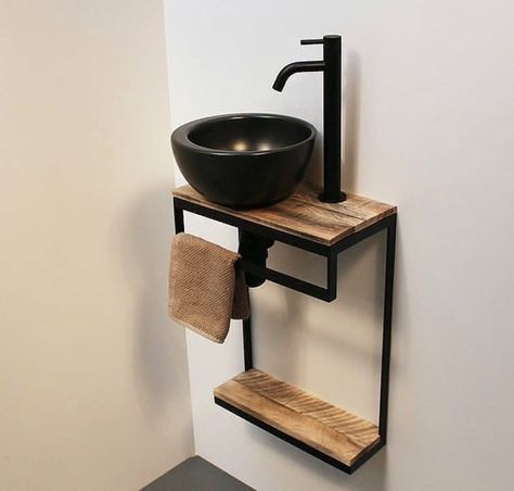 Rustic Toilets, Small Bathroom Sinks, Industrial Design Furniture, Metal Furniture Design, Small Toilet, Tiny House Decor, Cafe Interior Design, Bad Design, Woodworking Projects Plans