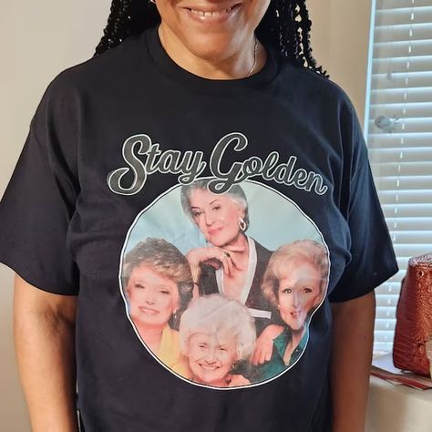 Stay Golden T-Shirt | Patreon The Golden Girls Wallpaper, Golden Girls Tumbler, Gold Short Sleeve T-shirt With Text Print, Golden Girls Birthday Meme, Golden Girls Shirt, Stay Golden, Golden Girls, T Shirt