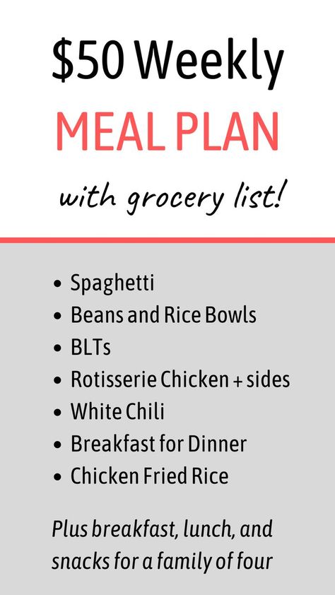 50 Dollar Grocery Budget, Budget Friendly Meals Families, Meal Plan For Week, Meal Plan With Grocery List, Budget Food Shopping, Cheap Meal Plans, Grocery Planning, Meal Planning Menus, Weekly Grocery