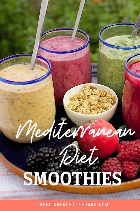 Mediterranean Diet Recipes Breakfast, Diet Smoothies, Mediterranean Diet Food List, Mediterranean Diet Breakfast, Mediterranean Recipes Healthy, Mediterranean Diet Recipes Dinners, Kitchen Chalkboard, Mediterranean Diet Meal Plan, Best Smoothie