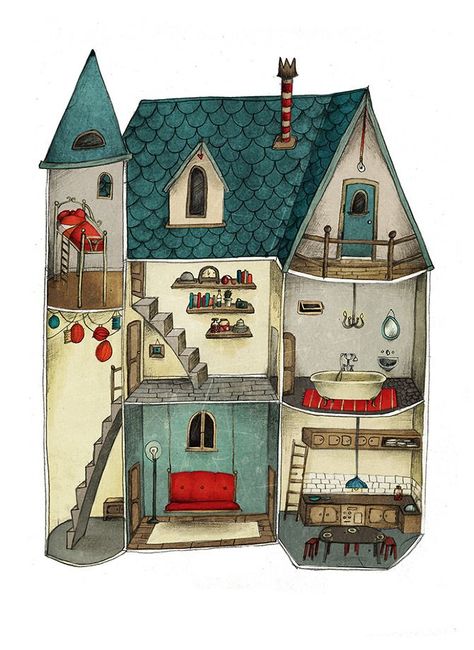 House Illustration, House Drawing, Art And Illustration, Childrens Illustrations, Children's Book Illustration, Book Illustration, Cute Illustration, Illustrations Posters, Fiber Art