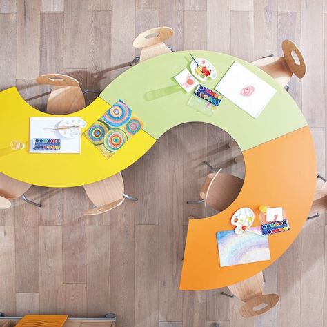 Circle Tables, Kindergarten Interior, Preschool Designs, 21st Century Classroom, Modular Table, Classroom Tables, Kindergarten Design, Circle Table, Classroom Layout