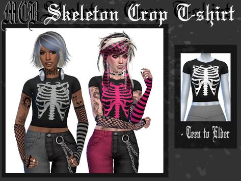 Sims 4 Cc Skeleton Clothes, Sims 4 Cc Cropped Hoodie, Fishnet Shirt, Skeleton Clothes, Skeleton Hoodie, Sims 4 Tattoos, Alternative Dress, Grunge Shirt, Lace Tshirt