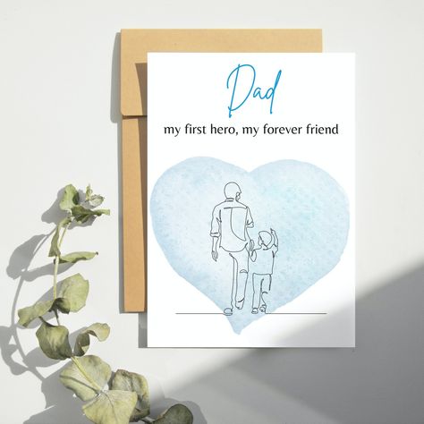 Happy Father's Day Card, Fathers Day Card, Birthday Father Card, Gift from Son to Dad, Printable Foldable Greeting Card, Heart Note Cards Celebrate the heartwarming moments with this lovely Father's Card, featuring the tender quote "Dad, my first hero, my forever friend." This printable, foldable card is a delightful expression of gratitude and love for the man who fills our lives with an abundance of care and affection. . . . . . . . #FathersDayCard #PrintableCard #DIYFathersDay #DadAppreci... Father Card, Postal Card, Dad Printable, Card Fathers Day, Birthday Father, Birthday Cards For Son, Foldable Card, Father's Day Greeting Cards, 20 Birthday