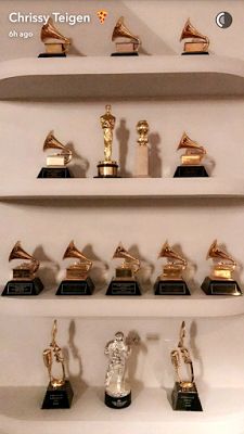 Welcome to Oghenemaga Otewu's Blog: Chrissy Teigen shows off John Legend's awards shel... Awards Shelf, John Legends, Famous Lifestyle, My Future Job, Career Vision Board, Film Life, Dream Music, Life Vision Board, Dream Career