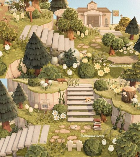 Forest Entrance Animal Crossing, Acnh Museum Entrance Ideas Cottagecore, Acnh Springcore Entrance Ideas, Museum Entrance Animal Crossing Cottagecore, Animal Crossing Forestcore Entrance, Spring Core Acnh Entrance, Acnh Meadowcore Entrance, Acnh Maypole Ideas, Stone Paths Animal Crossing