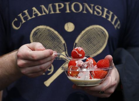 Wimbledon Strawberry With Cream, Wimbledon Strawberries And Cream, Kim Sears, The Company You Keep, Wimbledon Tennis, Office Christmas Party, Seaside Decor, Tennis Championships, Blue Streaks