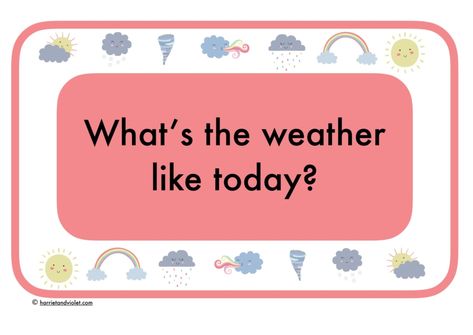 What’s the Weather like today?  A classroom display resource which you can use with the children to discuss the weather. Included is small flashcards to add to the poster to share what the weather is like; sunny, windy, cloudy, stormy, raining and snowing.  An Early Years (EYFS) and Primary School printable teaching resource. Print Play Learn What Is The Weather Like Today, Todays Weather Is Free Printable, Preschool Weather Chart, Preschool Displays, Weather Like Today, What Day Is Today, Weather Display, Weather Print, Preschool Weather