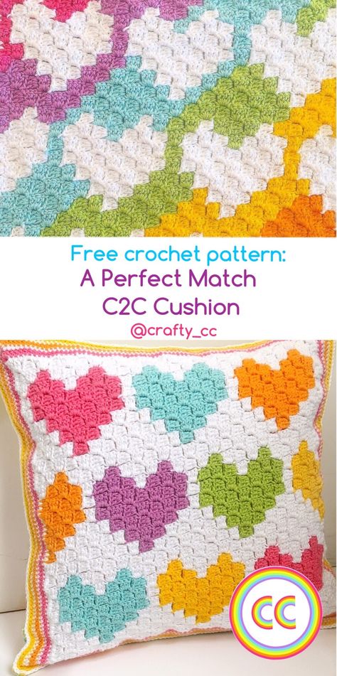 Free crochet pattern: A Perfect Match C2C Cushion Crochet C2c Pattern, Crochet Pillow Patterns Free, Crochet Cushion Pattern, C2c Crochet Pattern Free, C2c Crochet Blanket, Crochet Cushion, Crochet Cushion Cover, Crochet Pillow Pattern, Colorful Crochet