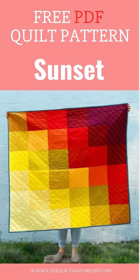 Free Quilt Pattern: Sunset Sunset Quilt Pattern, Gradient Quilt, Sunset Quilt, Sunset Gradient, Easy Quilt, Beginner Quilt Patterns, Easy Quilt Patterns, Free Quilt Patterns, Pdf Quilt Pattern