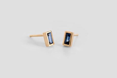 Blue Sapphire Earrings 18k Gold ⦁ Saphire Baguette Earrings ⦁ Tiny Sapphire Stud Earrings ⦁ Dainty S Afghanistan Jewelry, Baguette Earrings, Montana Sapphires, Blue Sapphire Earrings, Baguette Earring, Sapphire Stud Earrings, Sapphire Earrings Studs, Sapphire Studs, School Jewelry