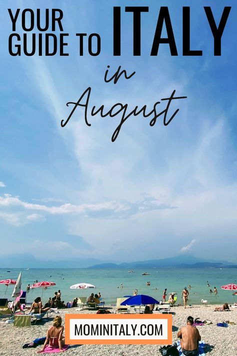 People sitting on a pebbly beach looking out at turquoise waters of Lake Garda, Italy.  Sunny day with wispy clouds. Italy In August Outfits, Italy In August, What To Pack For Italy, Italy Cruise, 2 Weeks In Italy, Italy Summer Outfits, What To Wear In Italy, Italy Travel Outfit, Italian Beaches