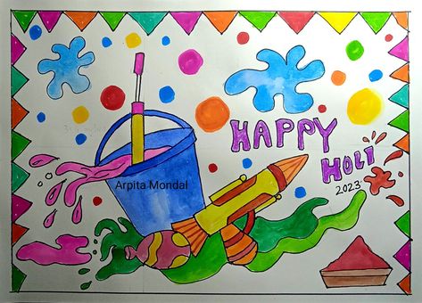 Holi Drawings, Holi Drawing For Kids, Happy Holi Drawing, Holi Drawing, Graduation Photo Booth, Sketch Pen, Preschool Christmas Crafts, Diy Father's Day Gifts, Board Decoration