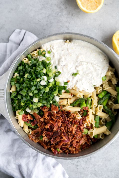 Ricotta Pasta Salad, Ricotta Asparagus, Pasta Salad With Bacon, Springy Twist, Ricotta Salad, Asparagus Pasta Salad, Bacon Asparagus, Food Sides, Side Salads