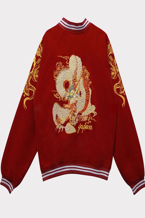 Embroidered Dragon, Jacket Baseball, Japanese Jacket, Uniform Jacket, Dragon Hoodie, Sun Protective Clothing, Cheap Jacket, Japanese Dragon, Baseball Women