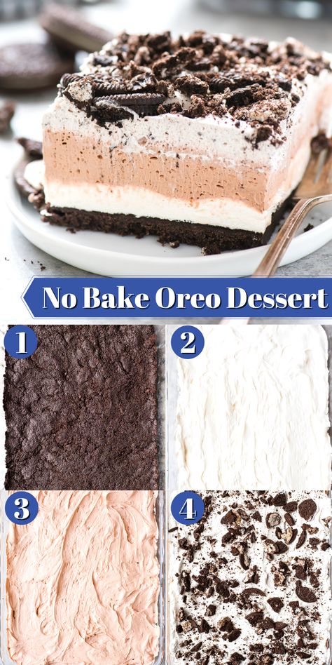 Oreo Delight Recipe, Oreo Pudding Dessert, Cold Desserts Summer, Oreo Whipped Cream, No Bake Oreo Dessert, Top Desserts, Oreo Delight, Oreo Desserts, Oreo Dessert Recipes