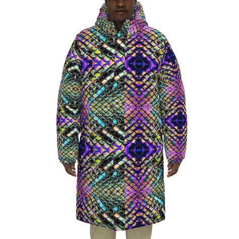 Holographic Snakeskin Long Genuine Goose Down Jacket - Etsy Trippy Rainbow, Tie Dye Jackets, Long Puffer Jacket, Duck Down Jacket, Puff Jacket, Long Puffer, Winter Quilts, Quilted Coat, White Ducks