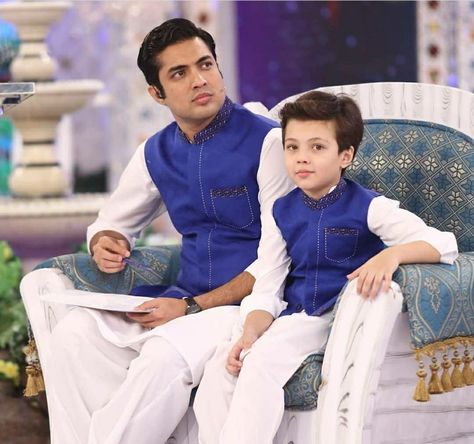 like father like son😍 Father Son Twinning Indian Wear, Formal Dresses Ideas, Iqrar Ul Hassan, Father Son Outfits, Mommy Son Outfits, Son Outfits, Wife Clothes, Outfits For Boys, Kids Dress Boys