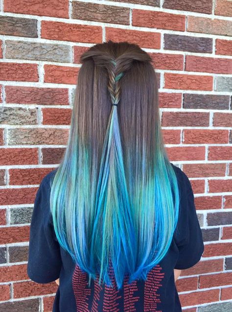 Turquoise Hair Ombre, Half Colored Hair, Teal Ombre Hair, Platinum Blonde Balayage, Dyed Hair Ombre, Platinum Hair Color, Blonde Ombre Balayage, Brown Ombre Hair, Teal Ombre