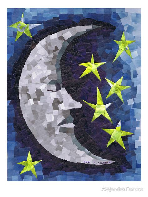 Moon (Paper Mosaic)" Stickers by Alejandro Cuadra | Redbubble Twin Artwork, Sun Paper, Paper Mosaic, Eu Flag, Country Flags, Stained Glass, Mosaic, Moon, Drawings