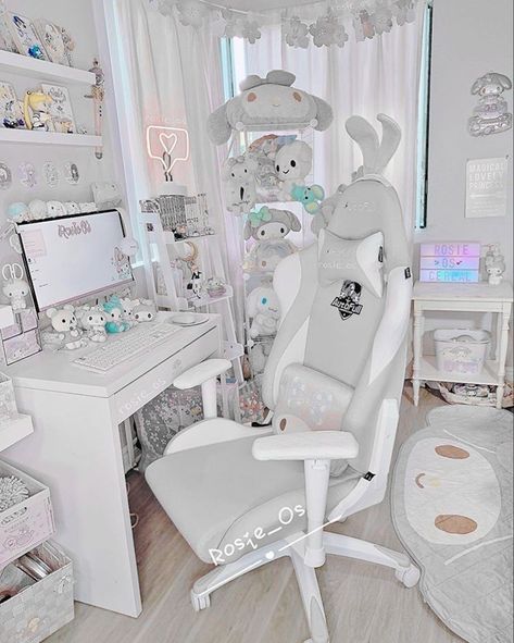 White gaming room ideea for a white cutie girl 💬. Enjoy 😙💅 Gaming Room Ideas For Boys, Room Ideas For Boys, Gaming Room Ideas, Design My Room, Gaming Girl, Room Gaming, Gaming Rooms, Bilik Idaman, Gamer Room Decor