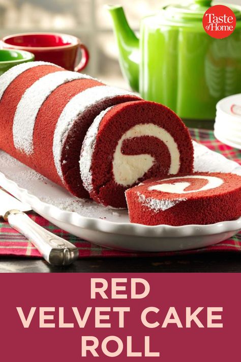 Cakes With Cream Cheese, Red Velvet Cake Roll, Christmas Baking Ideas, Red Velvet Bundt, Jelly Roll Cake, White Chocolate Cream, Baking Recipes Healthy, Cake Brownies, Cake Roll Recipes