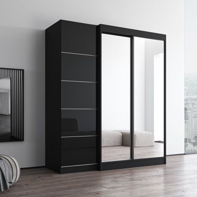 Aria 3D-EXEX wardrobe armoire set includes Aria 3D wardrobe, 2x Aria 3EX Wardrobe glass fronts with the matte body. Manufactured in and imported from Europe and unique contemporary design. Perfect for those in need of living room storage space. Flat packed and ready to ship. Dimensions: 81.1 inches height x 117.3 inches width x 26 inches depth. Color: Black, Size: 79" H x 69" W x 26" D | Meble Furniture Manufactured Wood Armoire Wood in Black | 79 H x 69 W x 26 D in | Wayfair Modern Armoire, Almirah Designs, Bedroom Wardrobe Design, Bedroom Cupboard, Wood Armoire, Wardrobe Organisation, Bedroom Cupboard Designs, Bedroom Closet Design, Wardrobe Design Bedroom