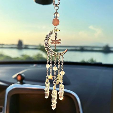 Amazon.com: Hanging Car Charm, Handmade Crystal Window Car Hanging Ornaments, Dangling Moon, Healing Crystal Accessories, Rearview Mirror Decorations - Protection, Love, Energy (Dragonfly Moon) : Automotive