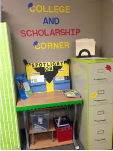 College and Scholarship Corner College Corner In Classroom, College Counseling Office, Avid Program, School Office Organization, College Advisor, Classroom Designs, Coaching Resources, College Ready, Educational Tips