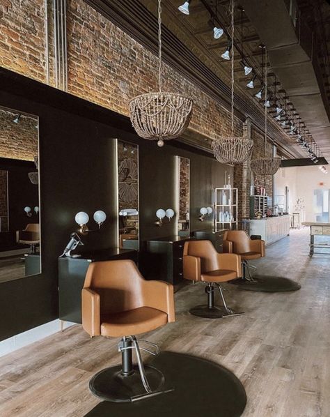 Black Salon Interior, Barbershop Design Interior, Salon Designs, Manicure Tables, Salon Interior Design Ideas, Nail Salon Equipment, Minerva Beauty, Barber Shop Interior, Home Hair Salons