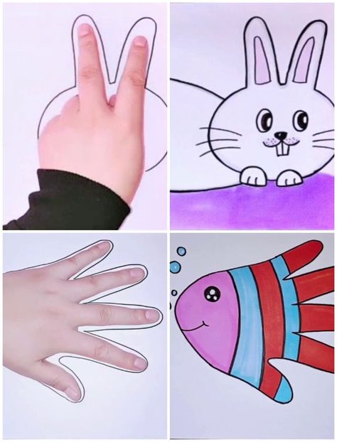 Handprint Animal Drawing Tricks for Kids | animal | Learn to Make Animal Drawings with Handprint Trick | By Kidpid Drawing Animals With Hand, Animal Hand Drawing, Hand Print Animals For Kids, Hand Animals Drawing, Hand Print Drawing, Handprint Drawing, Drawing Tricks For Kids, Handprint Animals, Hand Animals