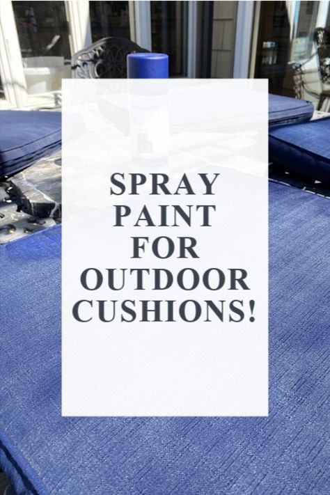 blue painted outdoor cushions and overlay Diy Outside Cushions, Outdoor Furniture Cushion Covers, Painting Patio Cushions, Painting Outdoor Cushions, How To Paint Outdoor Cushions, Paint Outdoor Cushions, Diy Outdoor Cushions Waterproof, Spray Paint Outdoor Cushions, Recovering Outdoor Cushions