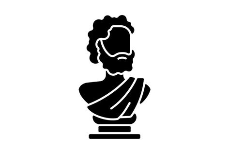 Ancient statue black glyph icon. Art history. Ancient greek sculpture. Depicting realistic human form. Sculpted philosopher bust. Silhouette symbol on white space. Vector isolated illustration. If you are interested in custom design or want to make some adjustments to purchase the product, don't hesitate to contact us! bsd@bsdartfactory.com Human Vector, History Icon, Space Vector, Ancient Greek Sculpture, Human Icon, Ancient Statues, Greek Sculpture, Ancient Sculpture, Glyph Icon