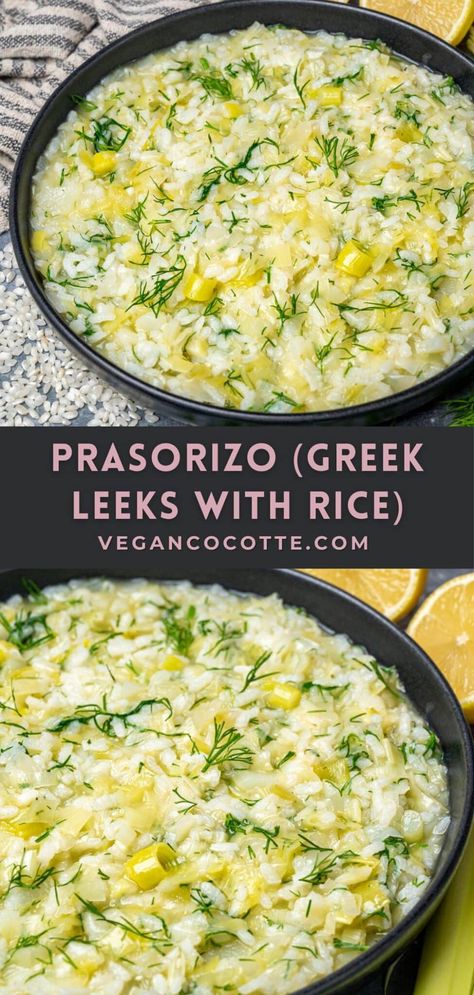 Prasorizo Greek Rice, Greek Rice Soup, Leek Rice Recipes, Cooking With Leeks, Winter Greek Food, Greek Vegetarian Food, Rice Dish Recipes, What To Do With Leeks, Peasant Food Recipes