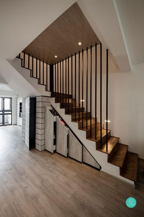 30 Cool Indoor Stair Design Ideas You Must See - Engineering Discoveries Reling Design, درج السلم, Staircase Design Modern, Staircase Storage, Stairs Design Interior, House Staircase, Stair Railing Design, Staircase Decor, Stairway Design