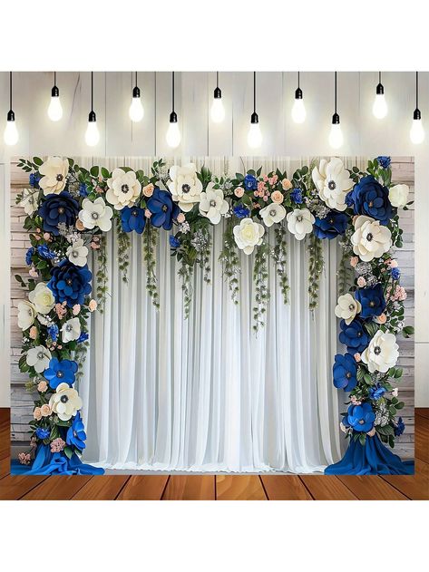 1pc, Multifunctional Navy Blue Floral Wedding Background Fabric - Suitable For Polyester Curtains In Photography Studios And Outdoor Parties, No Power Required,Christmas Multicolor    Polyester     Event & Party Supplies, size features are:Bust: ,Length: ,Sleeve Length: Blue Floral Wedding, Sweet 16 Decorations, Photography Studios, Wedding Wall, Background Fabric, Floral Backdrop, Wedding Background, Wedding Party Decorations, Vibrant Flower