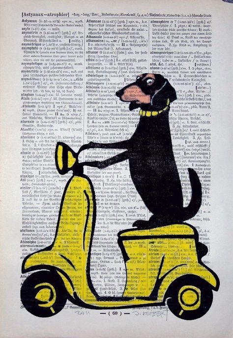 #ridecolorfully  with a friend Yellow Vespa, Winnie Dogs, Arte Dachshund, Doxie Art, Dachshund Art, Doxie Dogs, Leigh Anne, Weenie Dogs, Mini Dachshund