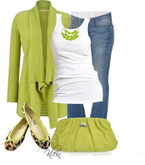 Lime Green Outfits, Mode Rockabilly, Mode Tips, Look Jean, Look Plus Size, Green Cardigan, Looks Chic, Looks Style, Spring Summer Outfits