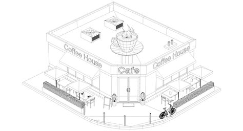 Interior Design Drawings Sketches, Coffee Shop Exterior, Corner Coffee Shop, Coffee Shop Interior, Corner Coffee, Shop Exterior, Construction Business Cards, Interior Design Drawings, Coffee Shops Interior