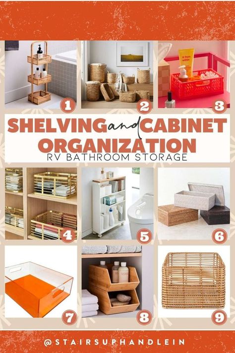 From RV Bathroom Organization to maximizing your tiny footprint - check out our 7 tips for how to tackle your project and shop storage recommendations. Makeover your RV decor with these stylish crates and baskets that will help you keep your RV organized. Rv Bathroom Storage, Basket Storage Ideas, Rv Storage Organization, Cabinet Solutions, Rv Storage Solutions, Storage Stairs, Small Tent, Organizational Tips, Rv Bathroom